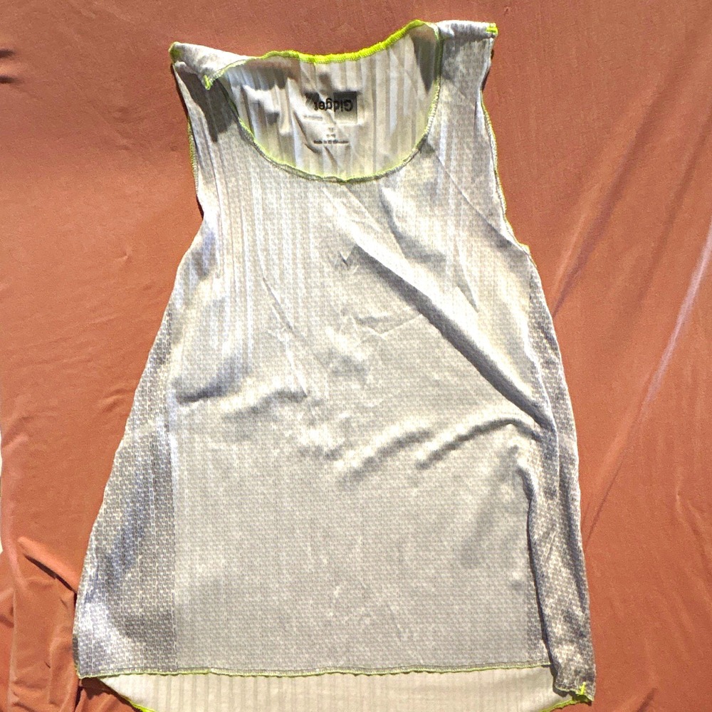 Lucky in Love K-Swiss Womens Gray Striped Activewear Tank Top Neon Trim Size M